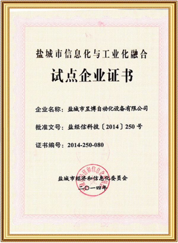 試點企業(yè)證書